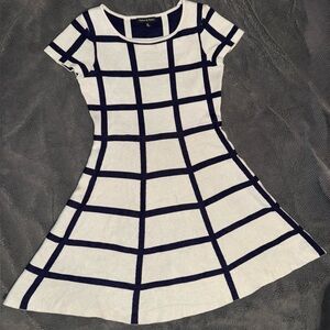 Navy and White Grid Knit Dress, Size M